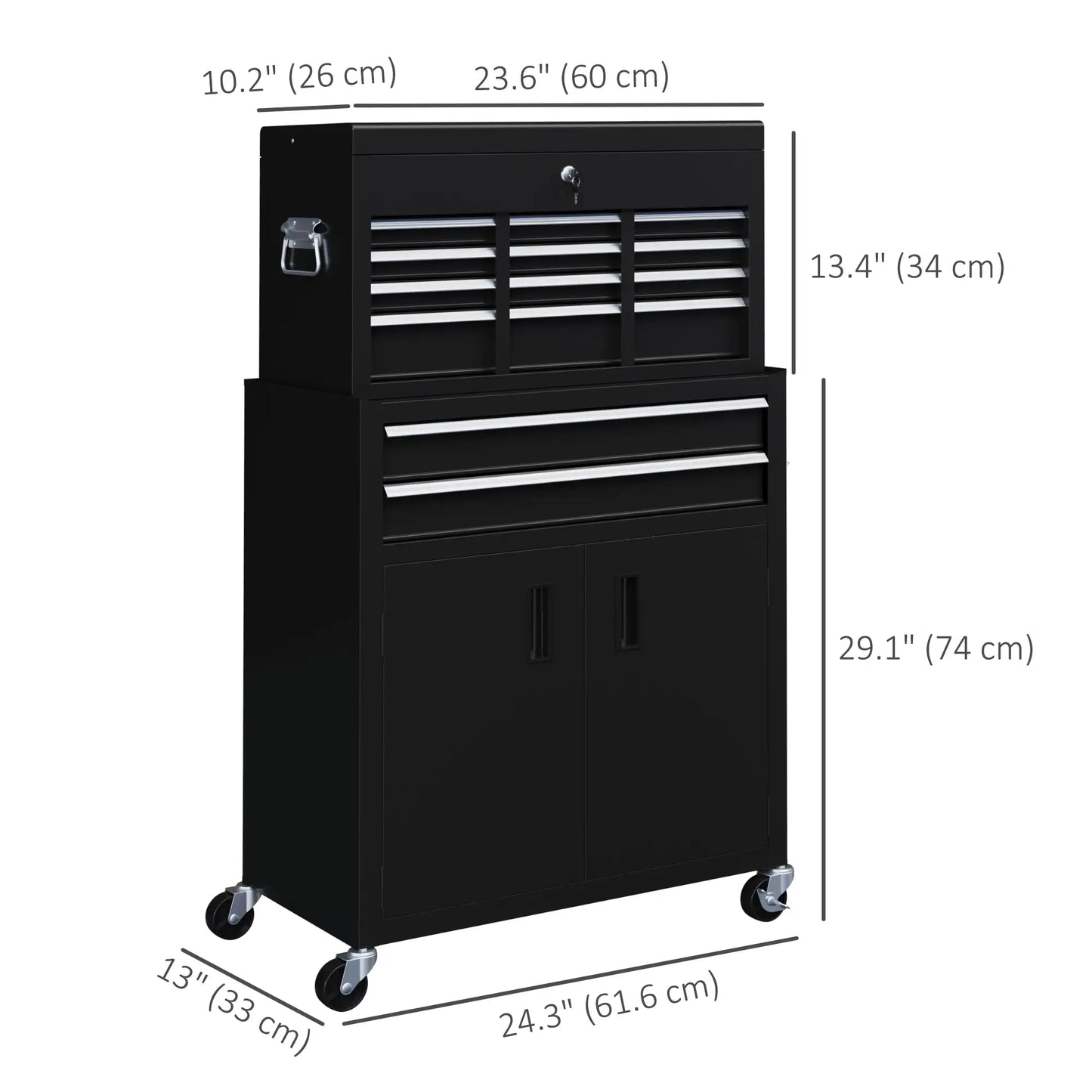 6-Drawer Rolling Tool Chest, Lockable Storage Cabinet with Hooks, Black Tool Organizers at Gallery Canada