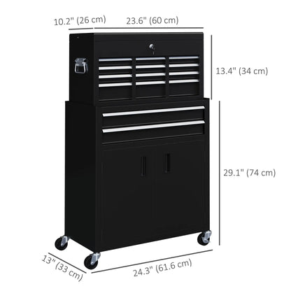 6-Drawer Rolling Tool Chest, Lockable Storage Cabinet with Hooks, Black Tool Organizers at Gallery Canada