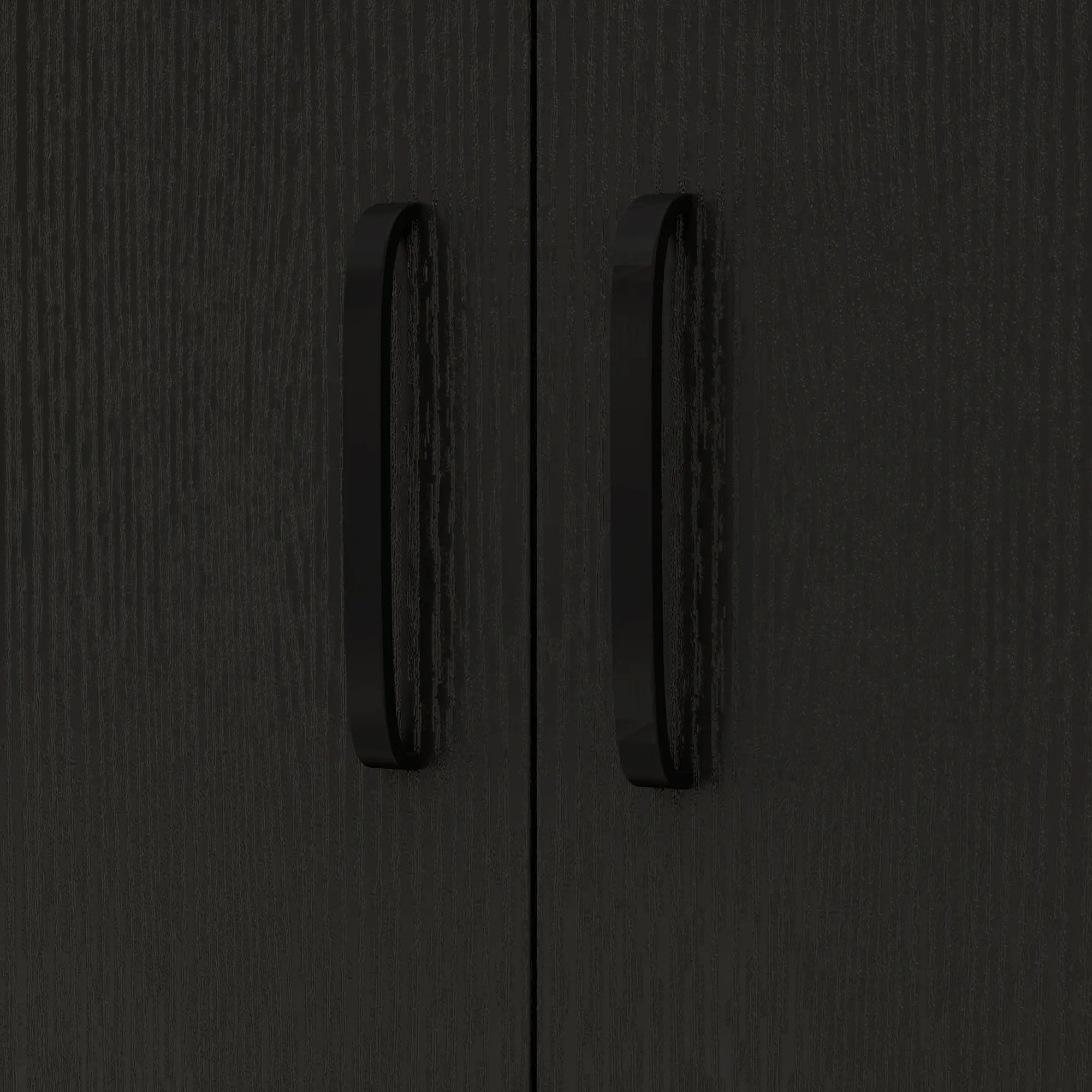 Microwave Cart on Wheels, 2-Door Cabinet, Black Wood Grain, Black Kitchen Pantry Cabinets at Gallery Canada