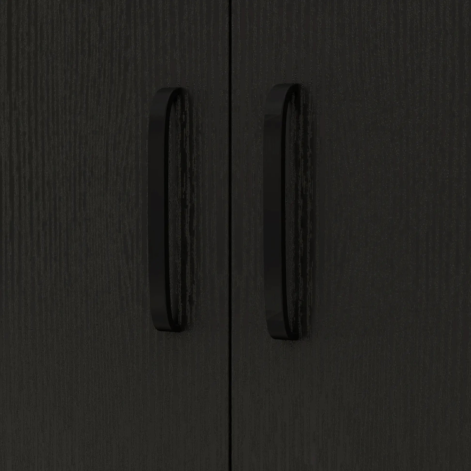 Microwave Cart on Wheels, 2-Door Cabinet, Black Wood Grain, Black Kitchen Pantry Cabinets at Gallery Canada