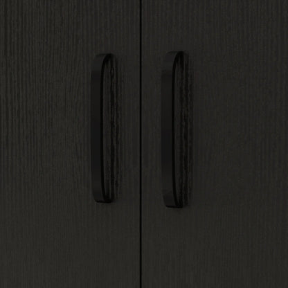 Microwave Cart on Wheels, 2-Door Cabinet, Black Wood Grain, Black Kitchen Pantry Cabinets at Gallery Canada