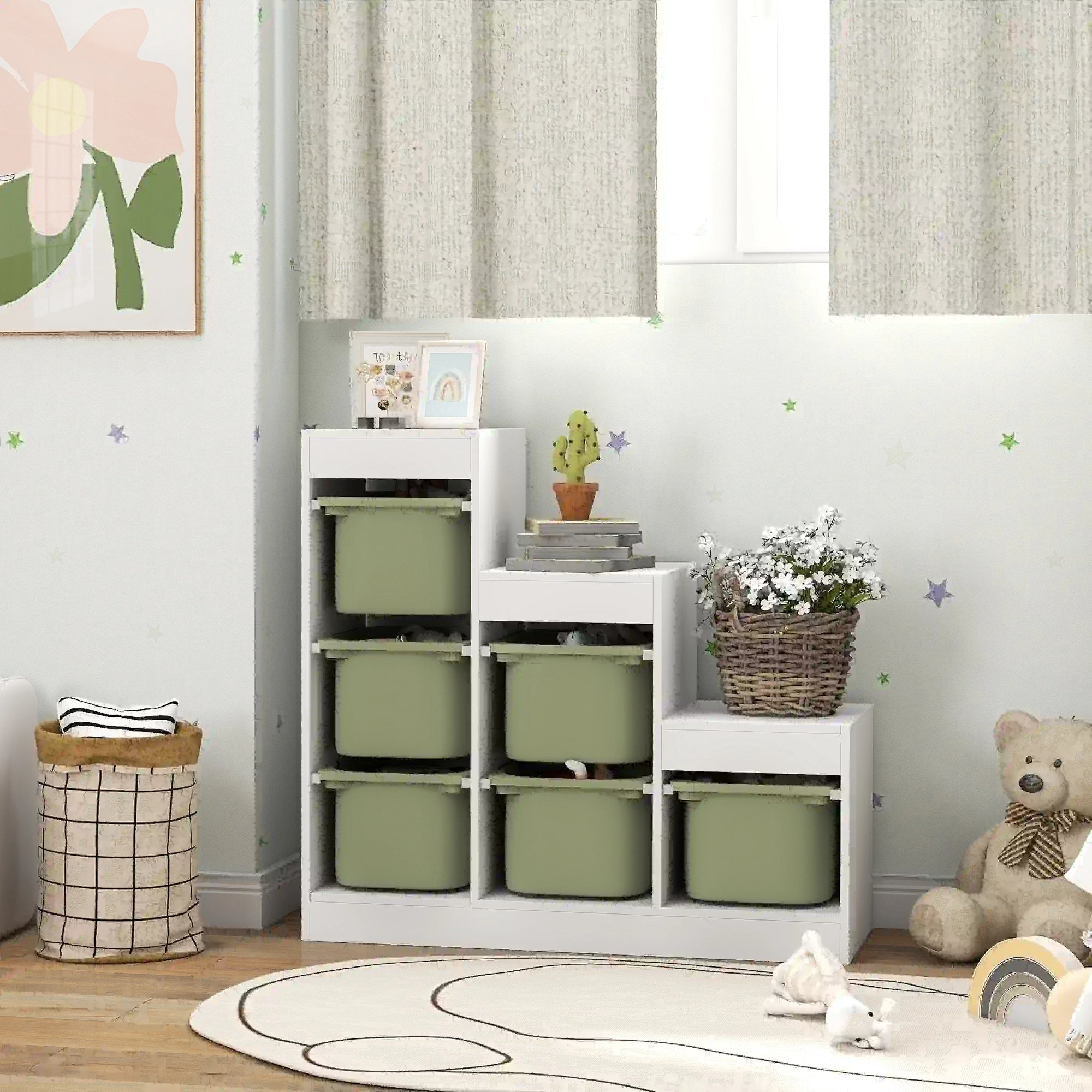 3 Layers Toy Storage Organizer, 6 Plastic Bins, Green Baby & Kids Storage at Gallery Canada