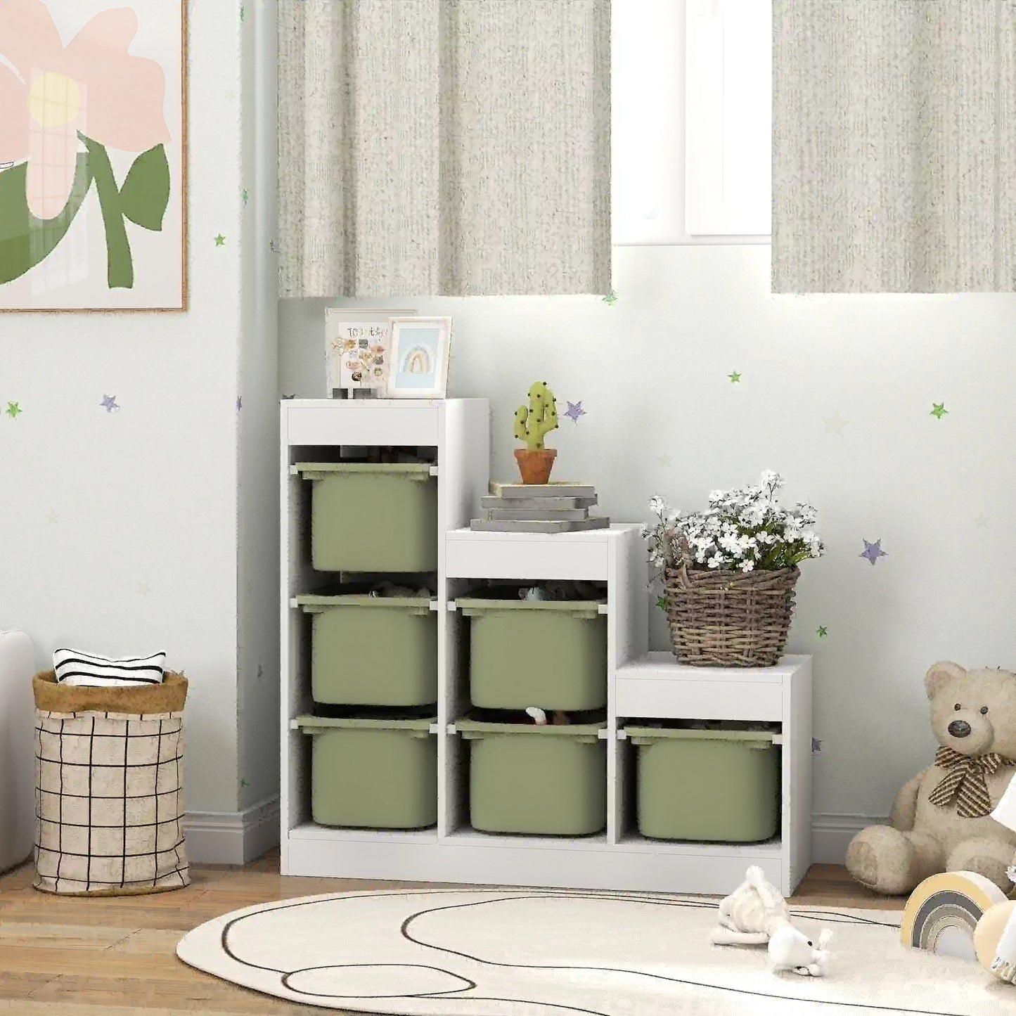 3 Layers Toy Storage Organizer, 6 Plastic Bins, Green Baby & Kids Storage at Gallery Canada