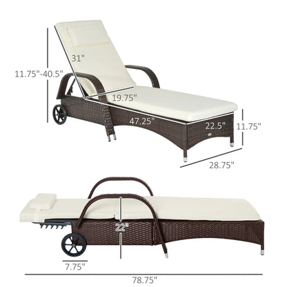 Wicker Chaise Lounge, Outdoor PE Rattan Sun Lounger, Adjustable Backrest, Mixed Brown Cream White, Brown Cream White Chaise Loungers at Gallery Canada