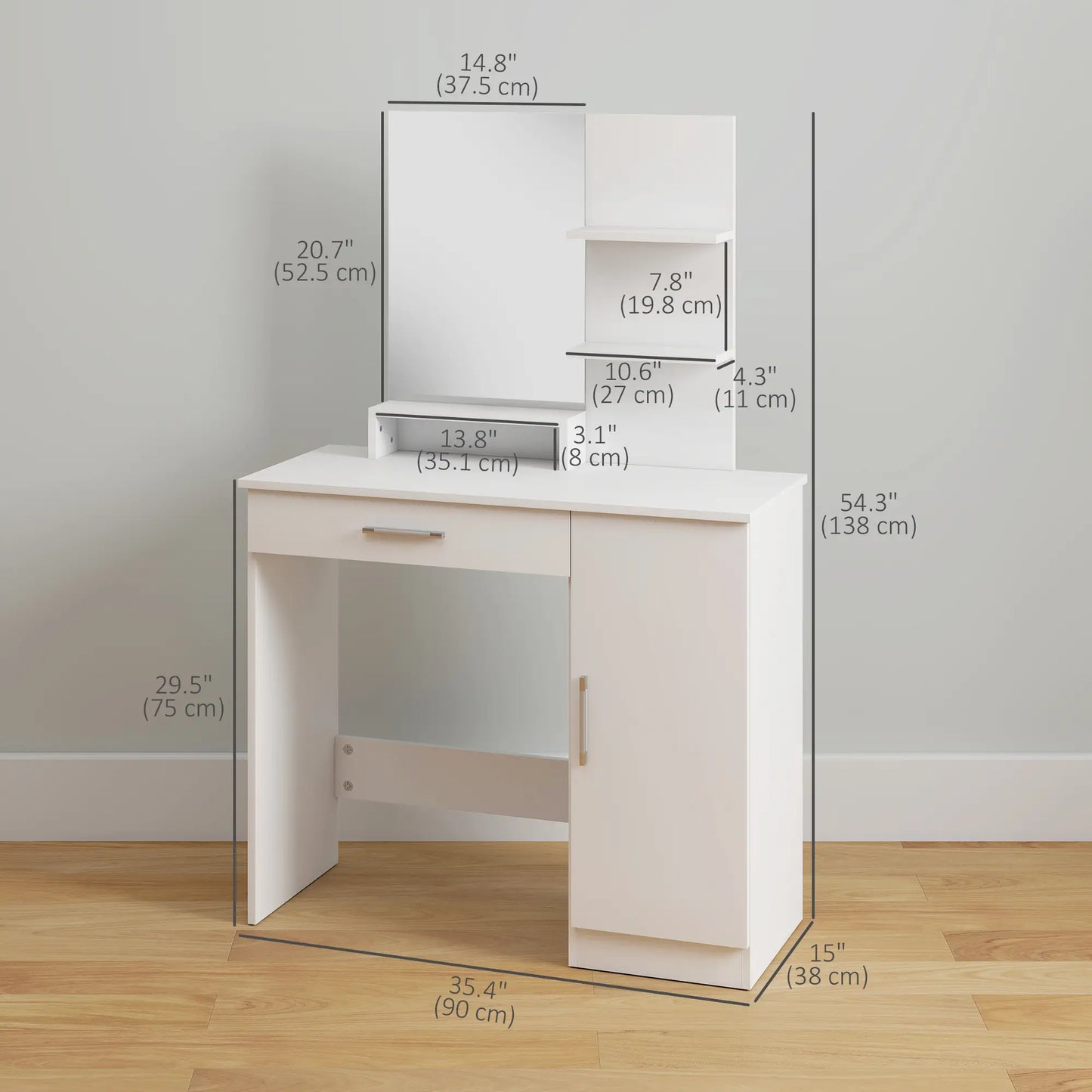 Vanity Desk With Mirror, Drawer, Shelves, Cabinet, Adjustable Shelves Dressing & Vanity Tables at Gallery Canada