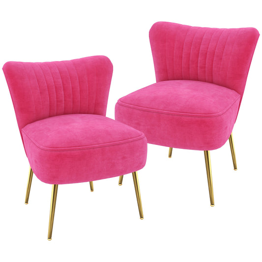Velvet Lounge Chairs Set of 2, Modern Accent Chairs for Living Room with Gold Steel Legs and Tufting Backrest, Pink - Gallery Canada