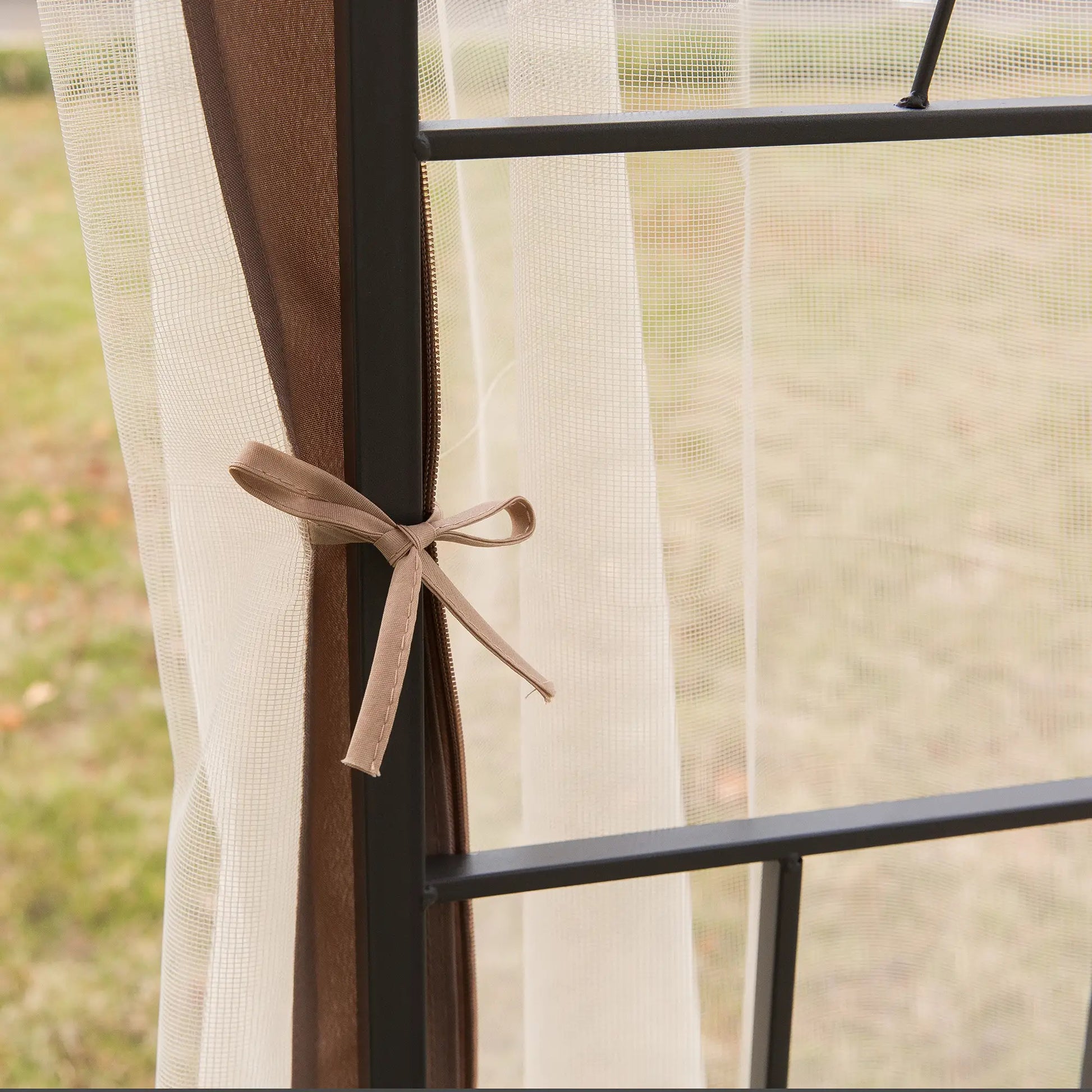 10'x10' Steel Patio Gazebo, Soft-Top, 2-Tier Roof, Brown Gazebos at Gallery Canada