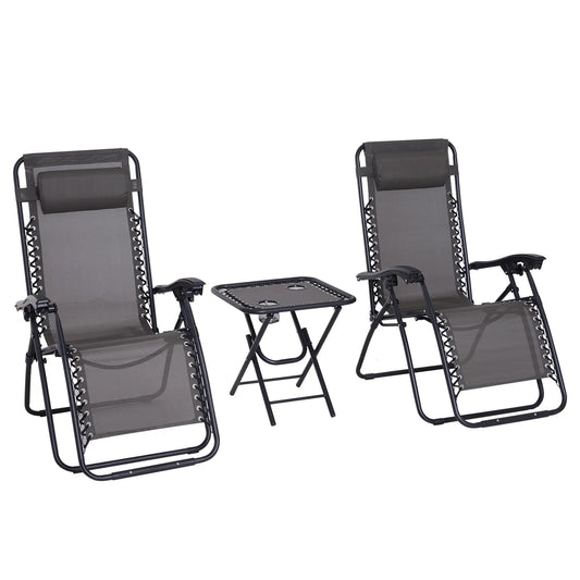 Zero Gravity Chair Set of 2, Patio Chair with Side Table, Grey Lounger Chairs Grey at Gallery Canada