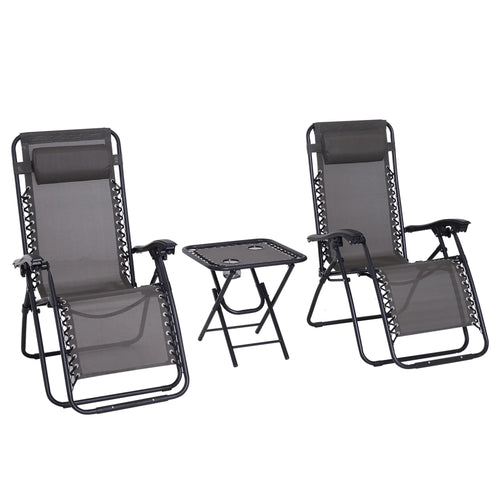 Zero Gravity Chair Set of 2, Patio Chair with Side Table, Grey