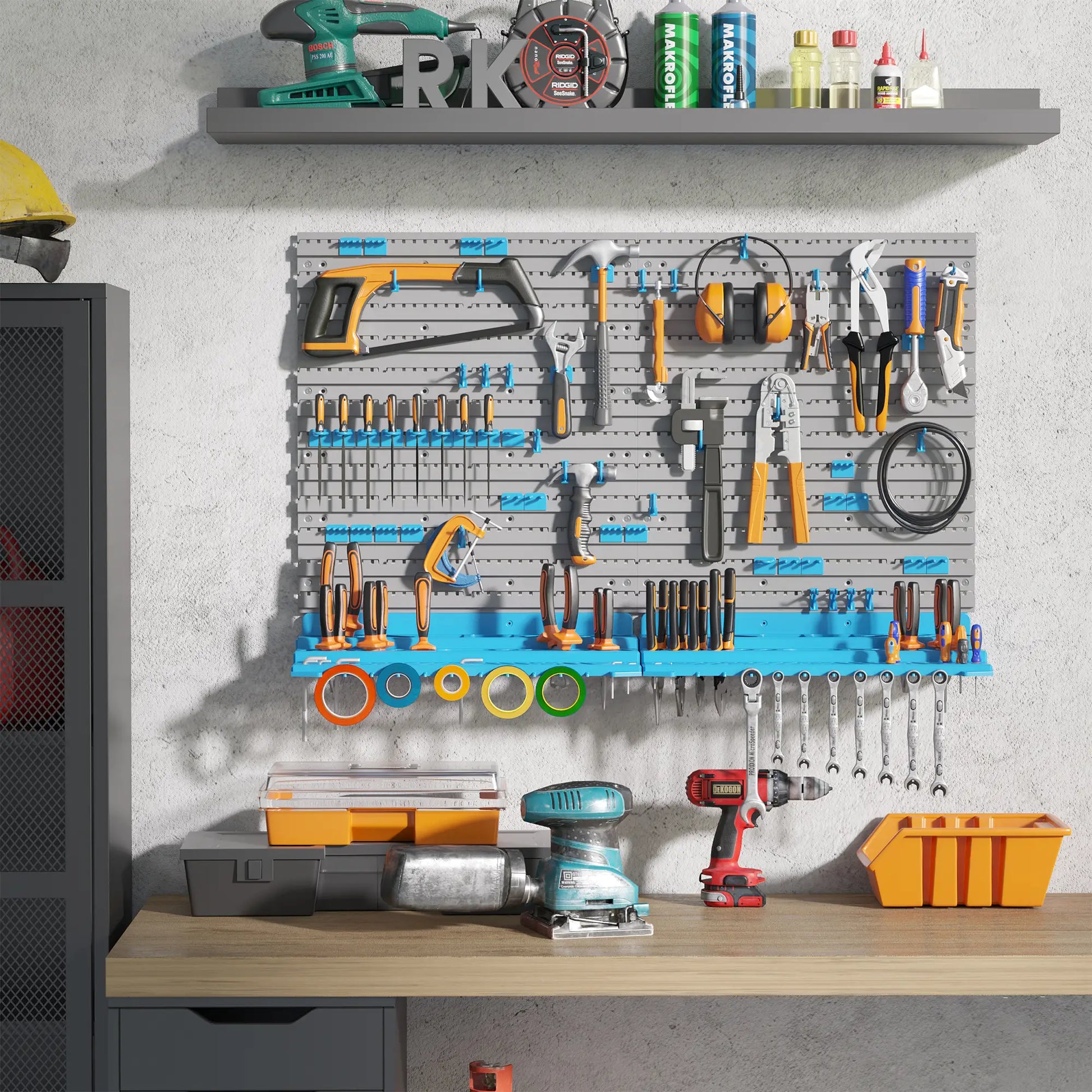 54 Piece Pegboard Shelf Tool Organizer, Wall Mounted, 50 Hooks, Blue Tool Organizers at Gallery Canada