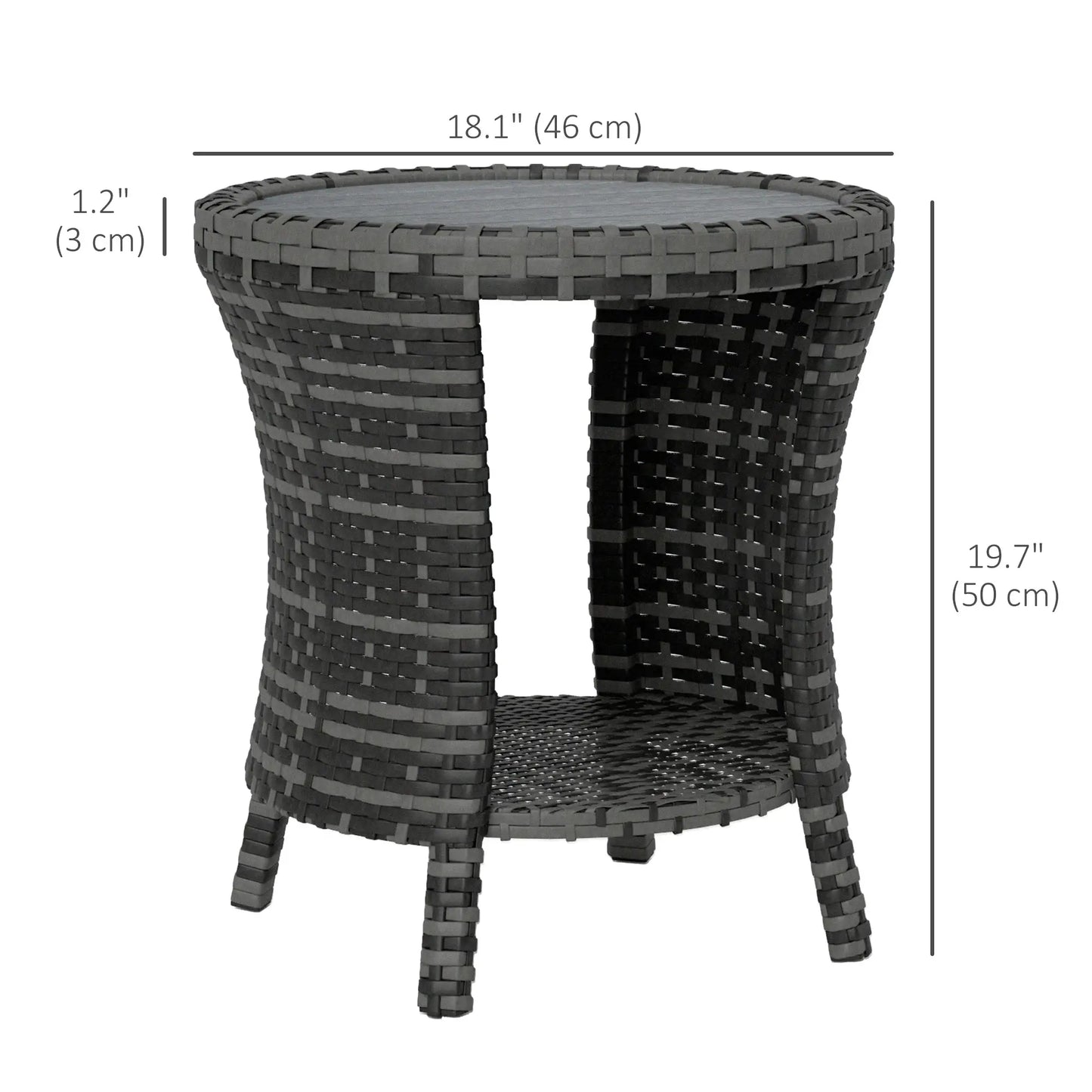 18" Wicker Outdoor Coffee Table, 2-Tier Storage, Composite Wood Top, Grey Patio Side Tables at Gallery Canada