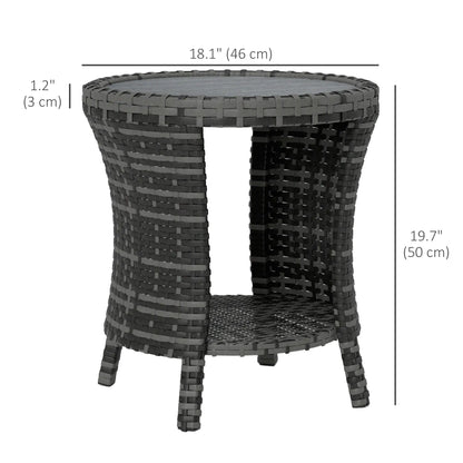 18" Wicker Outdoor Coffee Table, 2-Tier Storage, Composite Wood Top, Grey Patio Side Tables at Gallery Canada