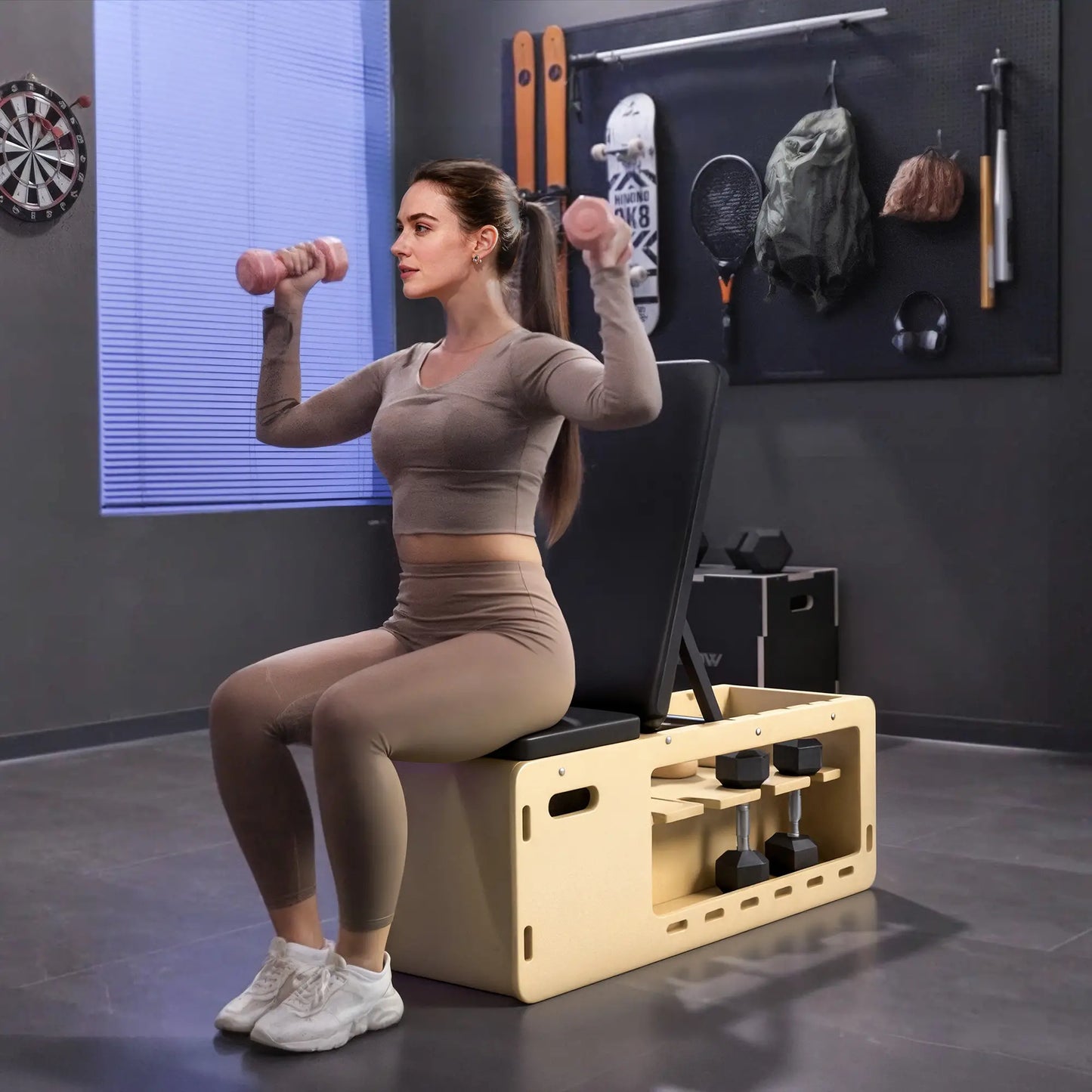 Adjustable Incline Wooden Workout Bench, Dumbbell Rack, Resistance Bands Weight Benches at Gallery Canada
