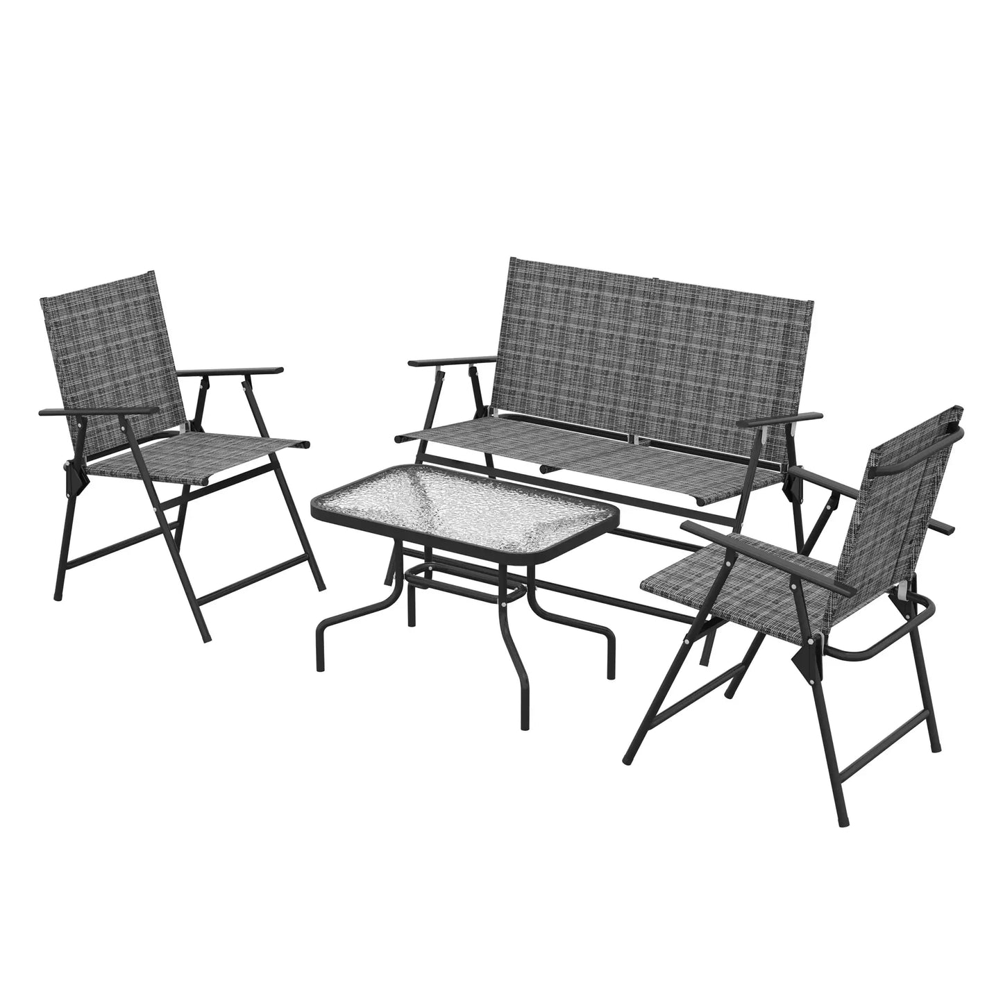 4 Piece Patio Furniture Set, Two Foldable Armchairs, Loveseat, Glass Top Table, Mixed Grey Patio Furniture Sets Dark Grey, Mixed Grey at Gallery Canada