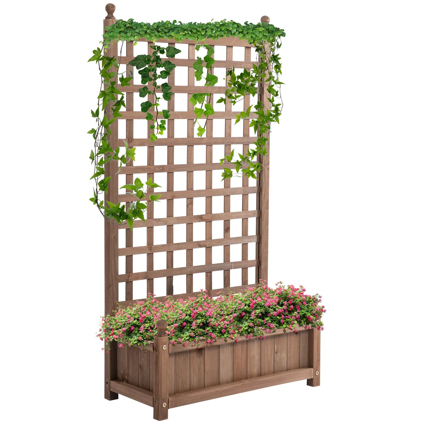 Raised Garden Bed with Trellis, Wood Planter Box, 25.2" x 11" x 47.2", Brown Elevated Garden Beds at Gallery Canada