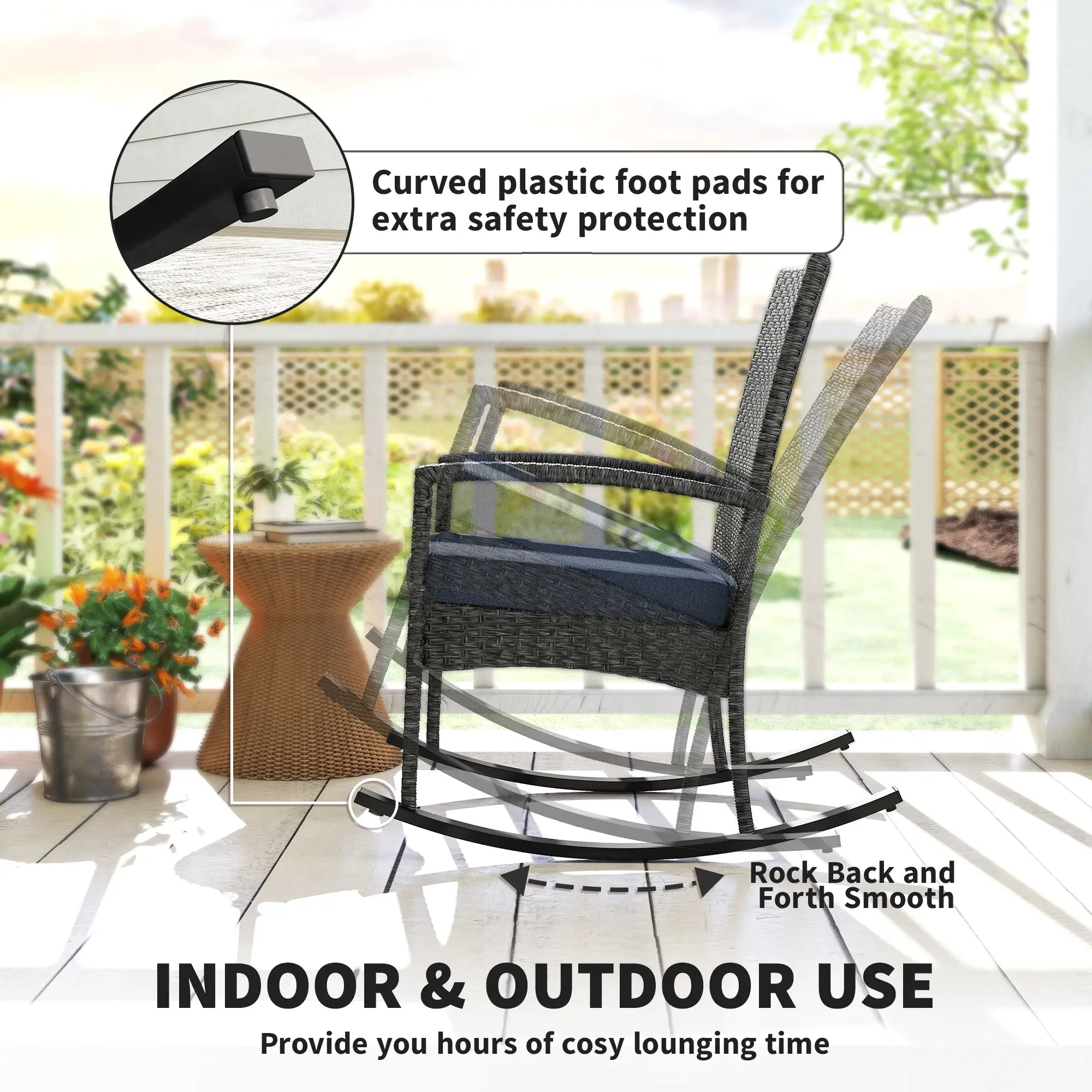 Outdoor Rocking Chair, Patio Wicker Chair, Removable Cushion, Navy Blue Outdoor Rocking Chairs at Gallery Canada