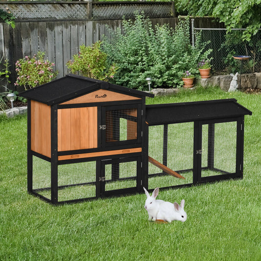69" Wooden Rabbit Hutch Pet Playpen Bunny House Enclosure with Run Box, Slide-out Tray, Ramp, for Rabbits and Small Animals, Black - Gallery Canada