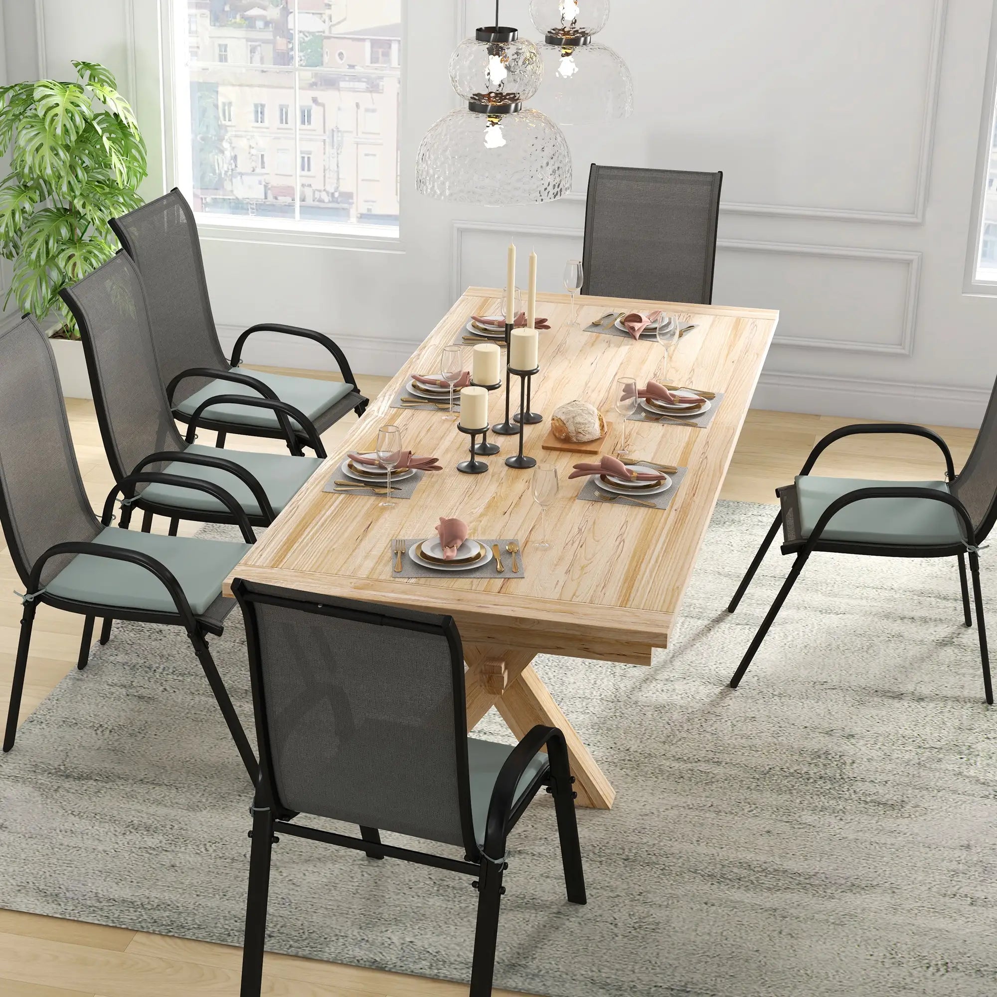 6-Piece Seat Cushion Pillows, Patio Chair Cushions with Ties, Charcoal Grey Patio Chair Cushions at Gallery Canada