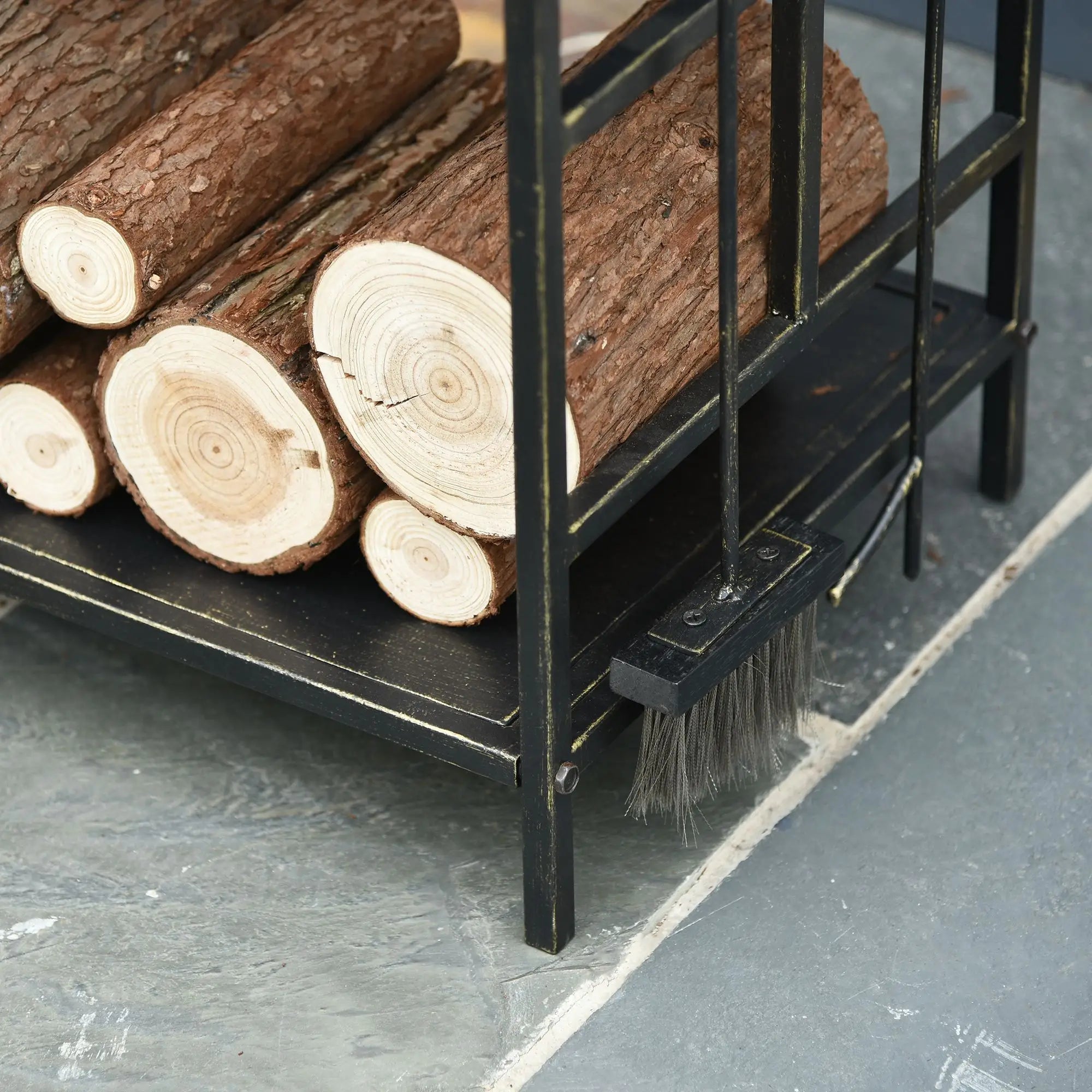 2-Layer Heavy Duty Firewood Rack, 4 Tools, Black and Gold Firewood Racks at Gallery Canada