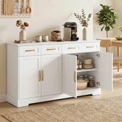 Sideboard Buffet Cabinet, 55" Modern Farmhouse, 4 Drawers, 4 Doors