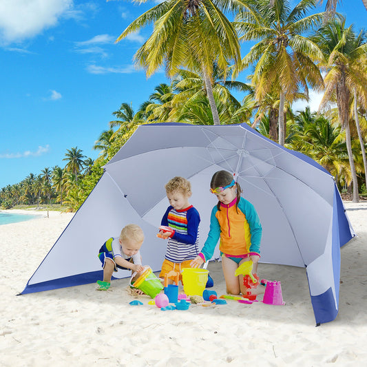 7.5ft 2-in-1 Umbrella Shelter Beach Sport Umbrella with Silver Coated UV50 Protection, Blue - Gallery Canada