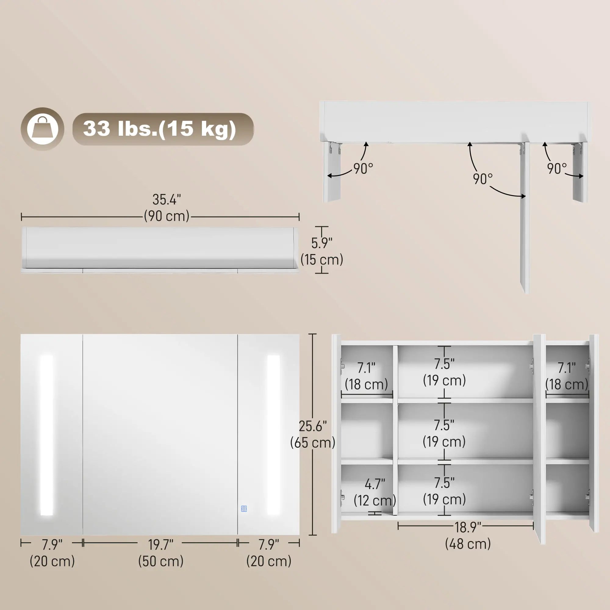 Medicine Cabinet With Mirror, Wall Mounted, Adjustable Shelf, USB Charge, High Gloss White, White Mirror Medicine Cabinets at Gallery Canada