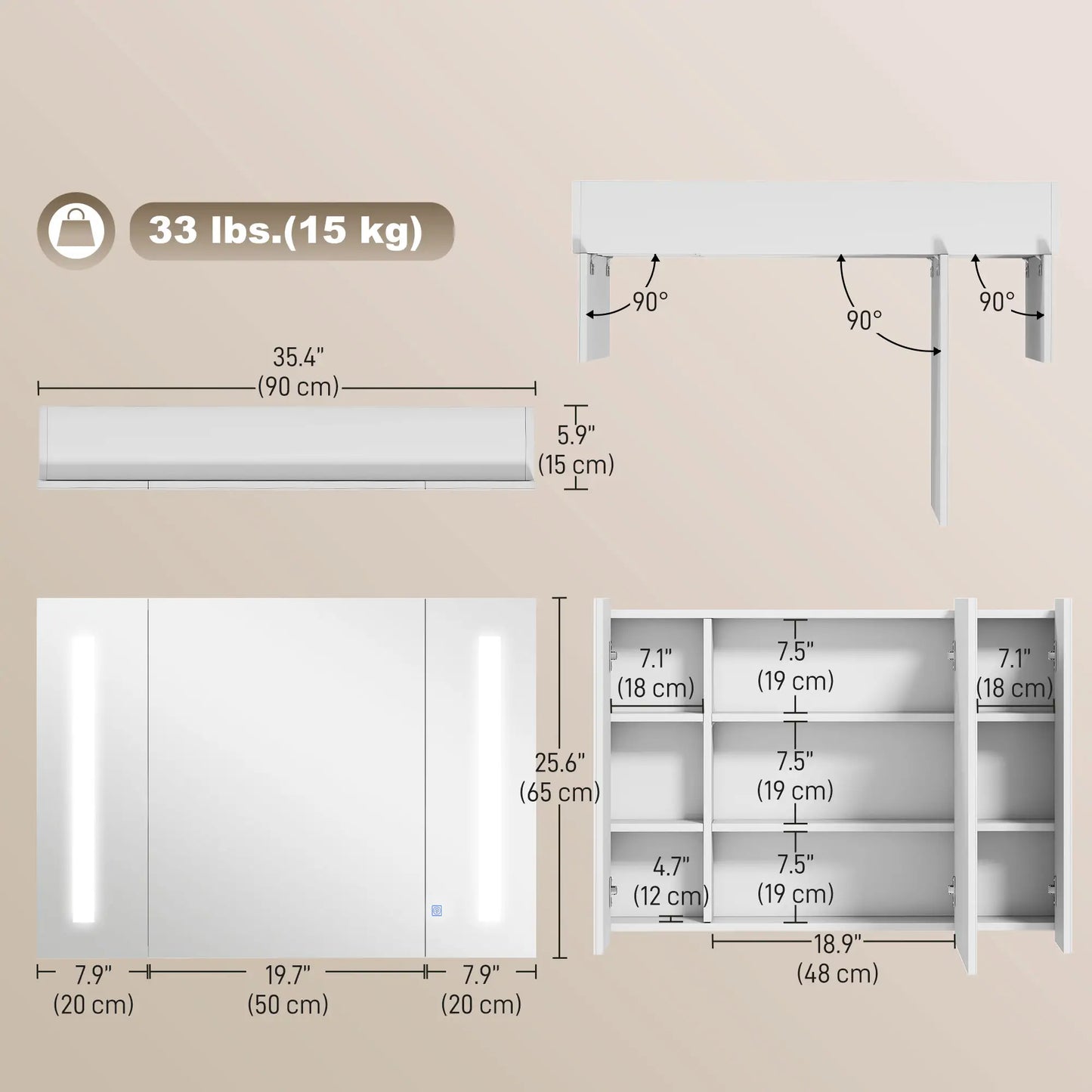 Medicine Cabinet With Mirror, Wall Mounted, Adjustable Shelf, USB Charge, High Gloss White, White Mirror Medicine Cabinets at Gallery Canada