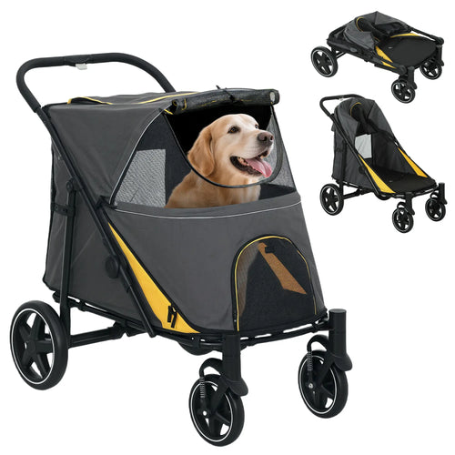 Foldable Pet Stroller, Universal Wheels, Shock Absorber, Large & Medium Dogs, Dark Grey
