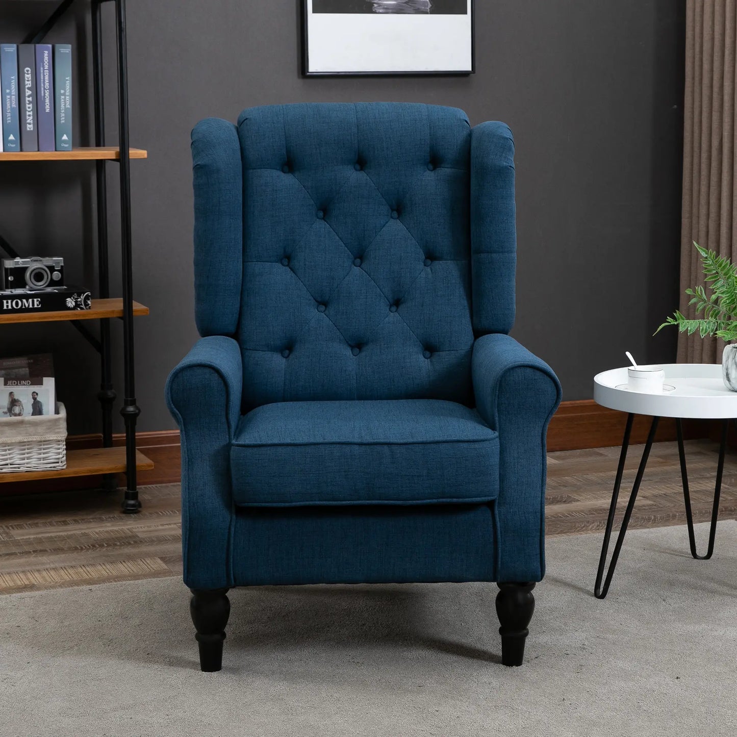 Fabric Accent Chair, Button Tufted Armchair, Upholstered with Wood Legs, Blue Single Sofas at Gallery Canada