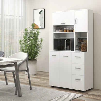 Freestanding Kitchen Microwave Cabinet, with Doors Drawers Shelves, White Kitchen Pantry Cabinets at Gallery Canada