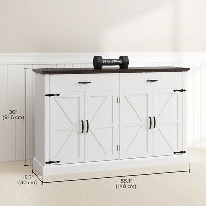55" Buffet Cabinet, Farmhouse Sideboard, 1.2" Thick Top, White Storage Cabinets at Gallery Canada