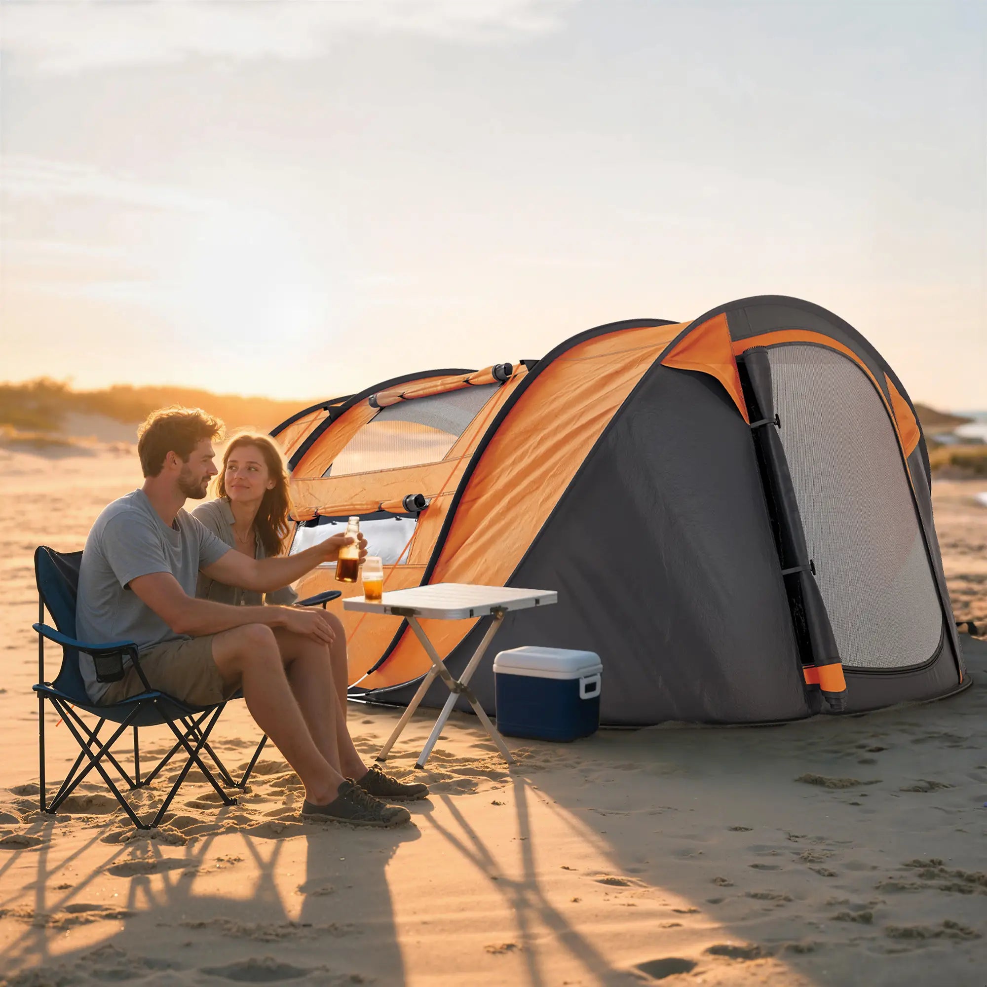 4 Person Pop Up Tent, Automatic Setup, Orange Camping Tents at Gallery Canada