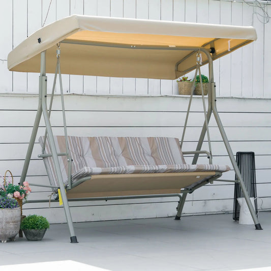 3-Seat Patio Swing Chair, Adjustable Canopy, Light Brown Patio Swings with Stand Light Brown at Gallery Canada