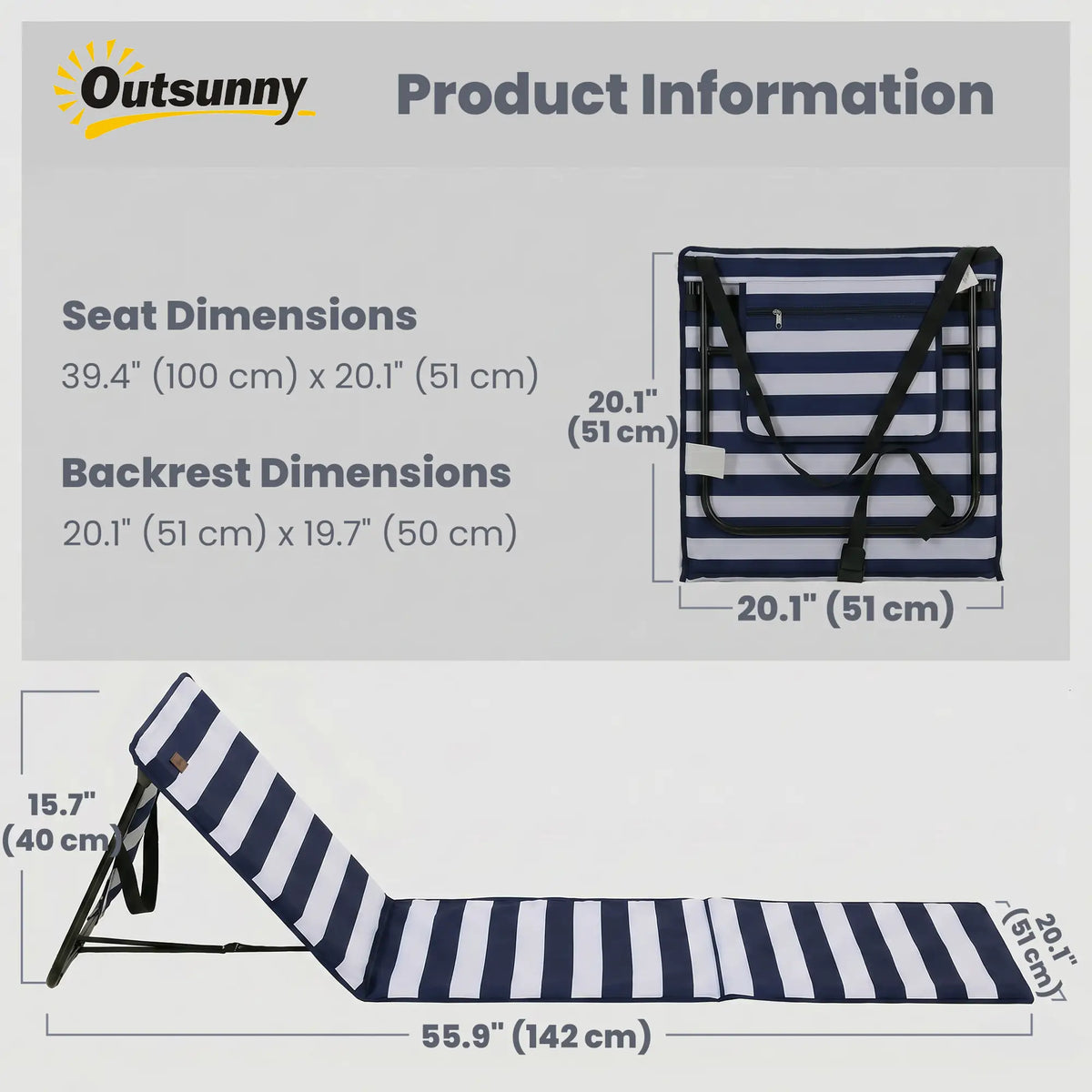 Foldable Lounge Chairs Set, Adjustable Backrest, Blue White Beach Accessories at Gallery Canada