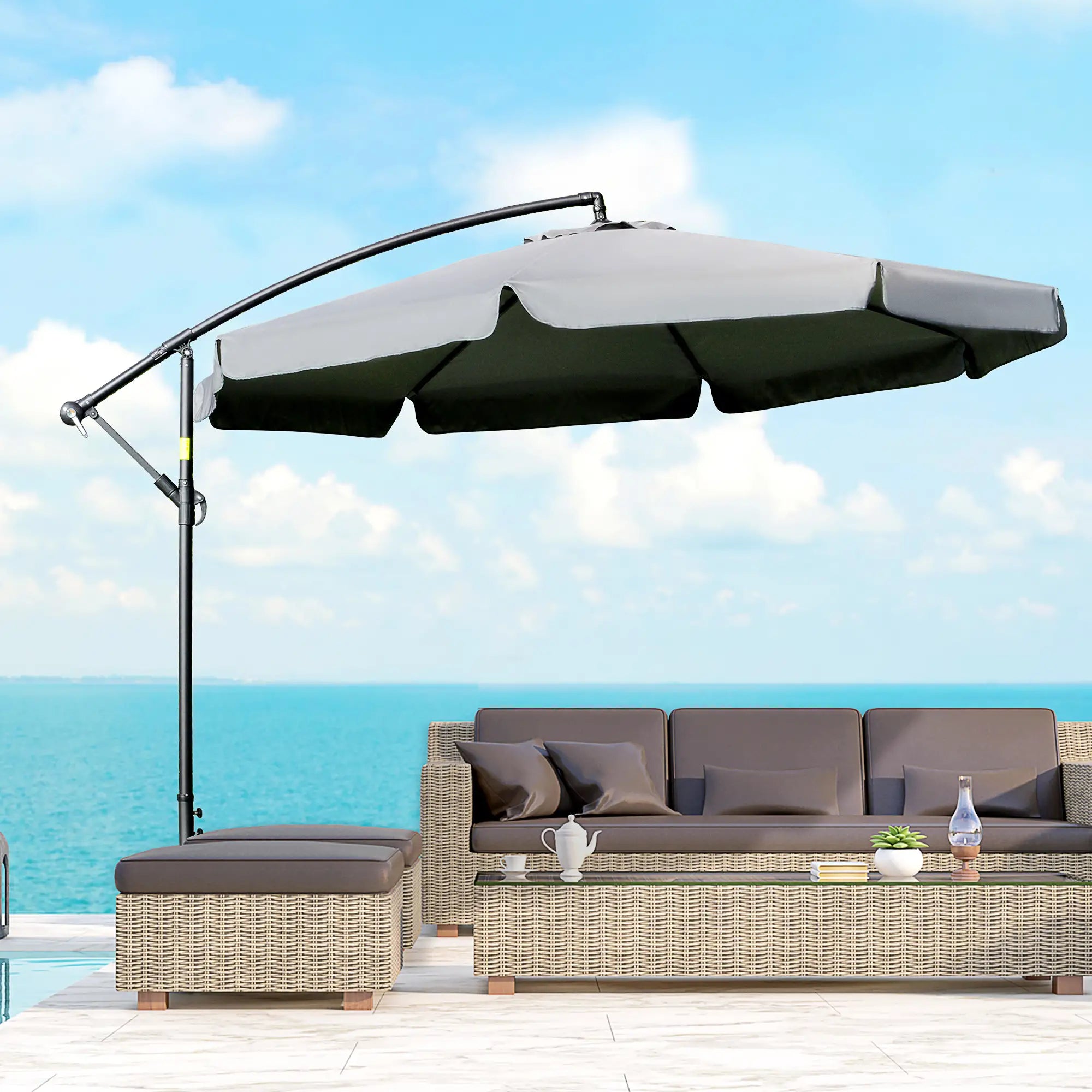 11FT Offset Hanging Patio Umbrella, Easy Tilt, Cross Base, 8 Ribs, Dark Grey Cantilever Umbrellas at Gallery Canada