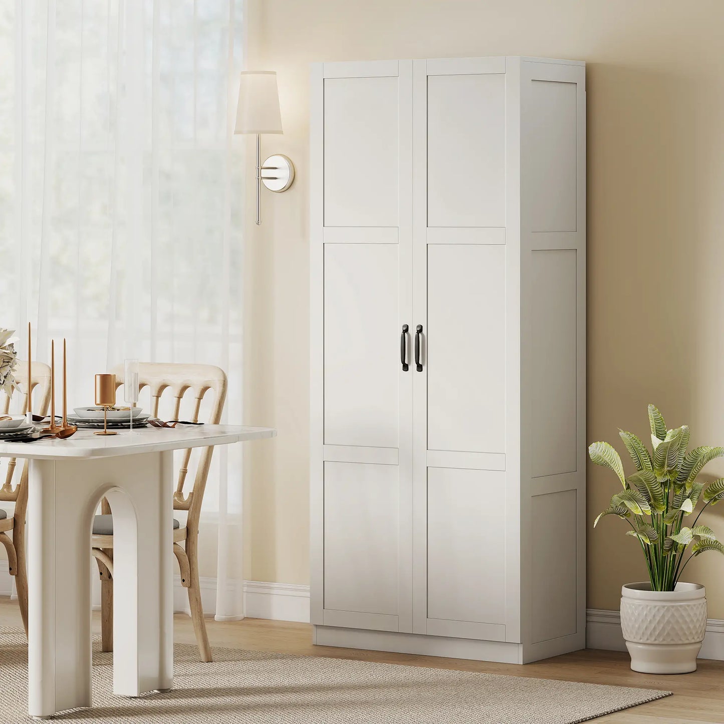 Farmhouse Pantry Cabinet, 71" Tall, Adjustable Shelves, Soft-Close Hinges, White Kitchen Pantry Cabinets at Gallery Canada