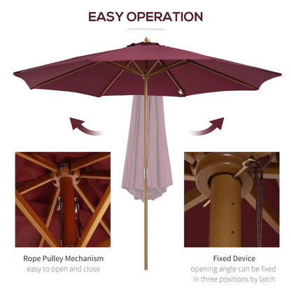 10' x 8' Bamboo Round Patio Umbrella, Wine Red Sun Umbrellas at Gallery Canada