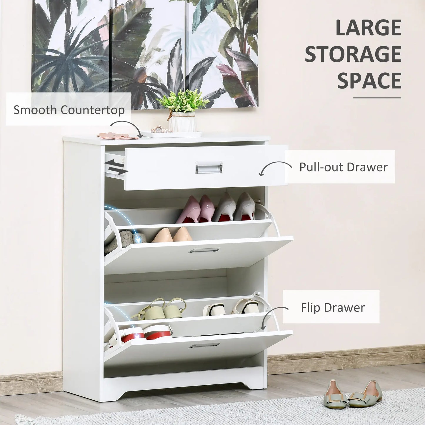 Narrow Shoe Storage, 2 Flip Doors, Adjustable Shelves, Holds 16 Pairs, White Shoe Storage Cabinets & Racks at Gallery Canada