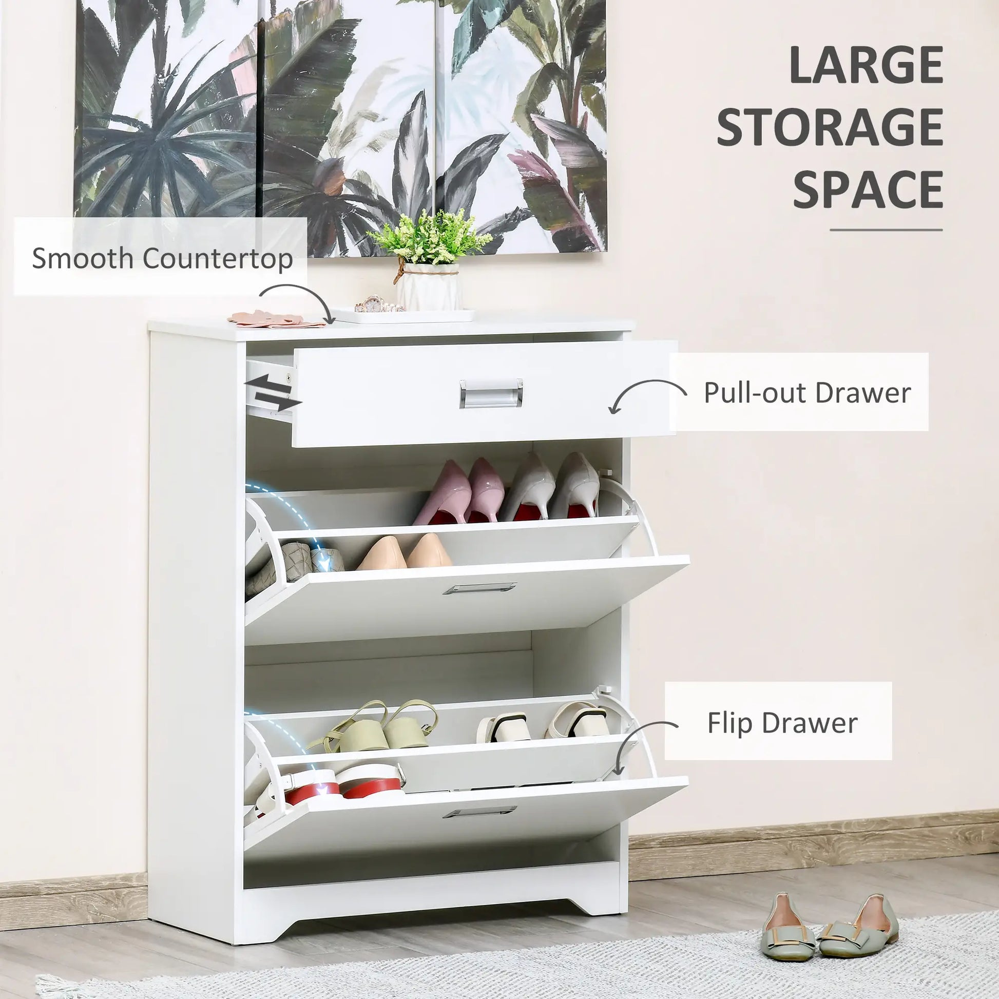 Narrow Shoe Storage, 2 Flip Doors, Adjustable Shelves, Holds 16 Pairs, White Shoe Storage Cabinets & Racks at Gallery Canada