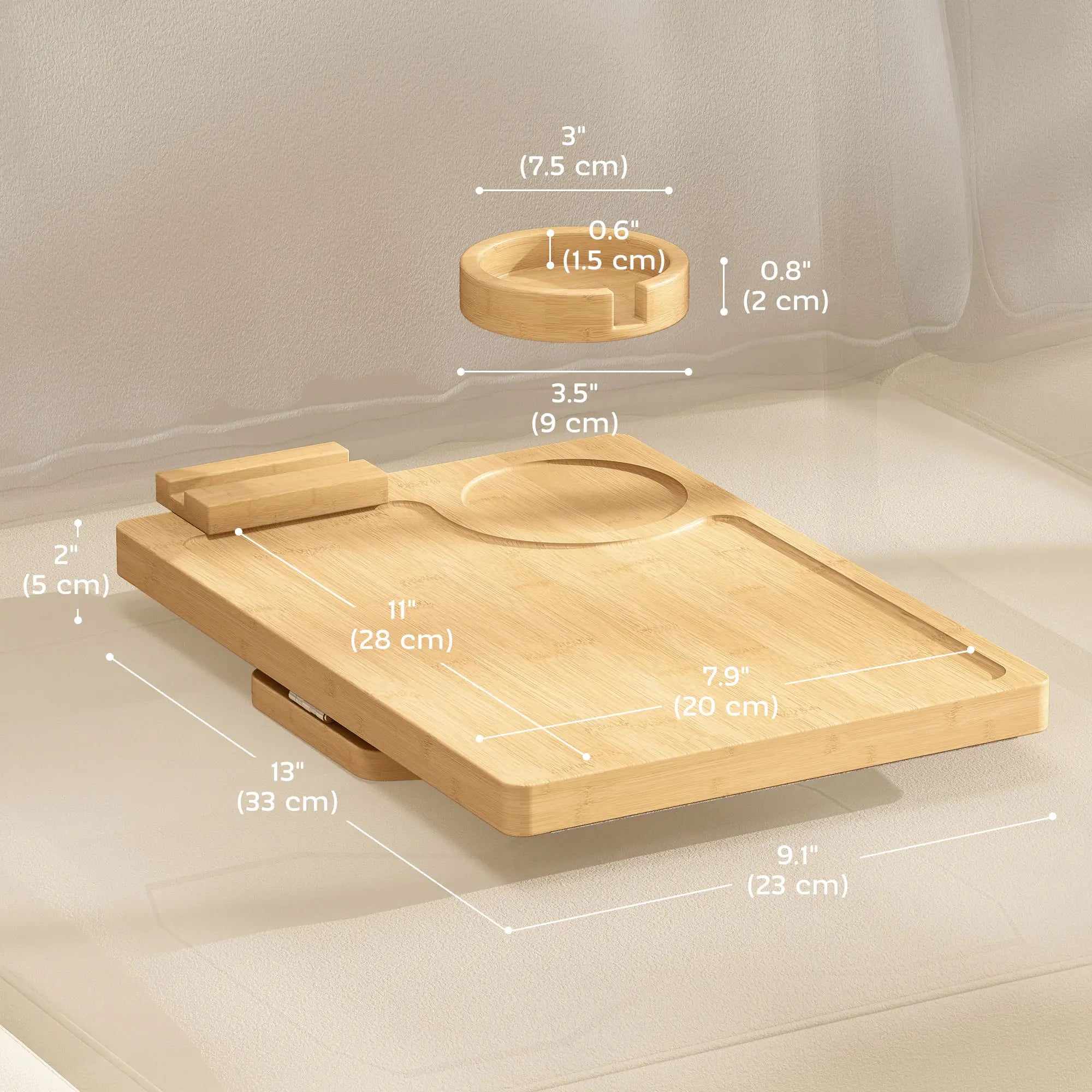 Clip-On Side Table, 360 Rotating Phone Holder, Removable Cup Holder, Natural Living Room Furniture at Gallery Canada