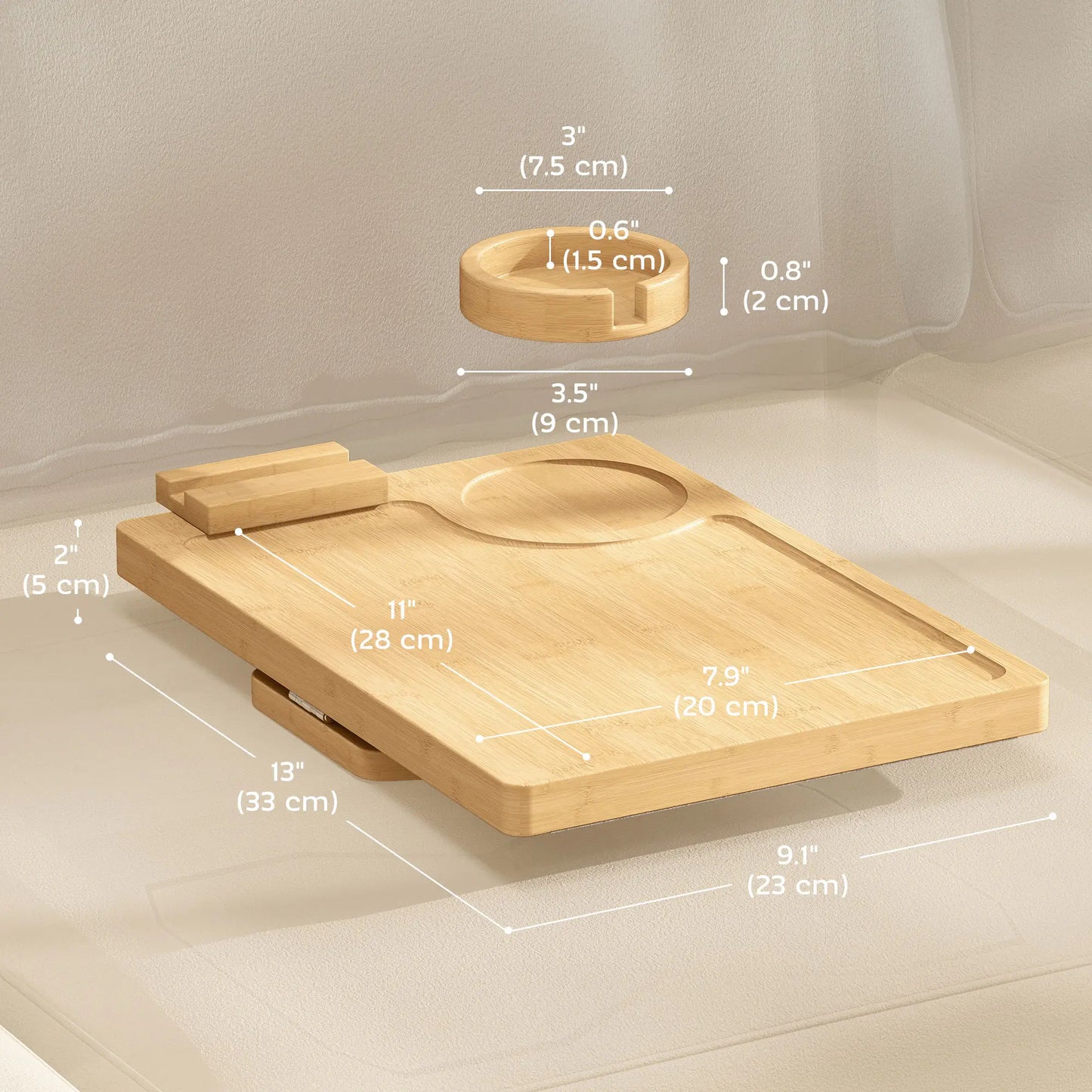 Clip-On Side Table, 360 Rotating Phone Holder, Removable Cup Holder, Natural Living Room Furniture at Gallery Canada