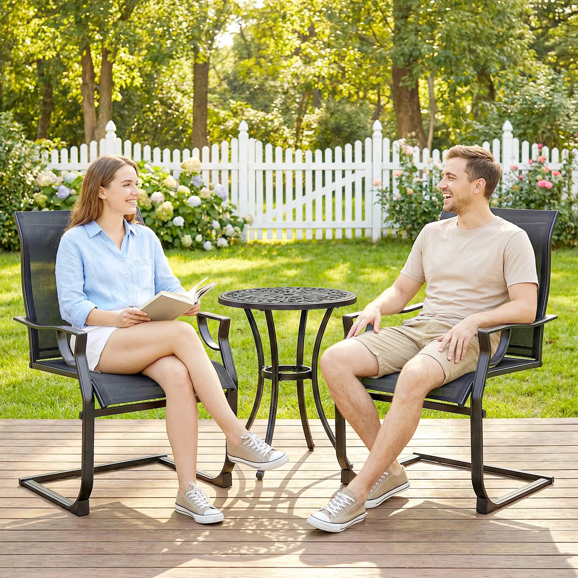Patio Chairs Set of 2, Curved High Backrest, Armrest, Metal Frame Patio Chairs at Gallery Canada