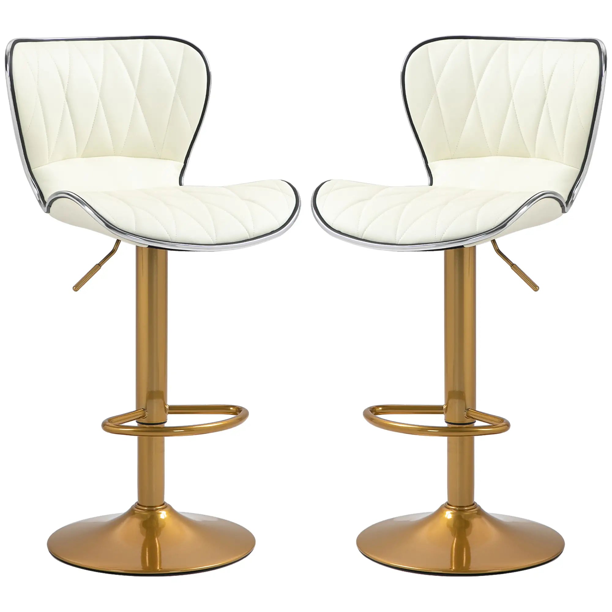 Adjustable Swivel Bar Stools Set of 2, PU Leather, Counter Height Bar Stools Cream White, Gold at Gallery Canada