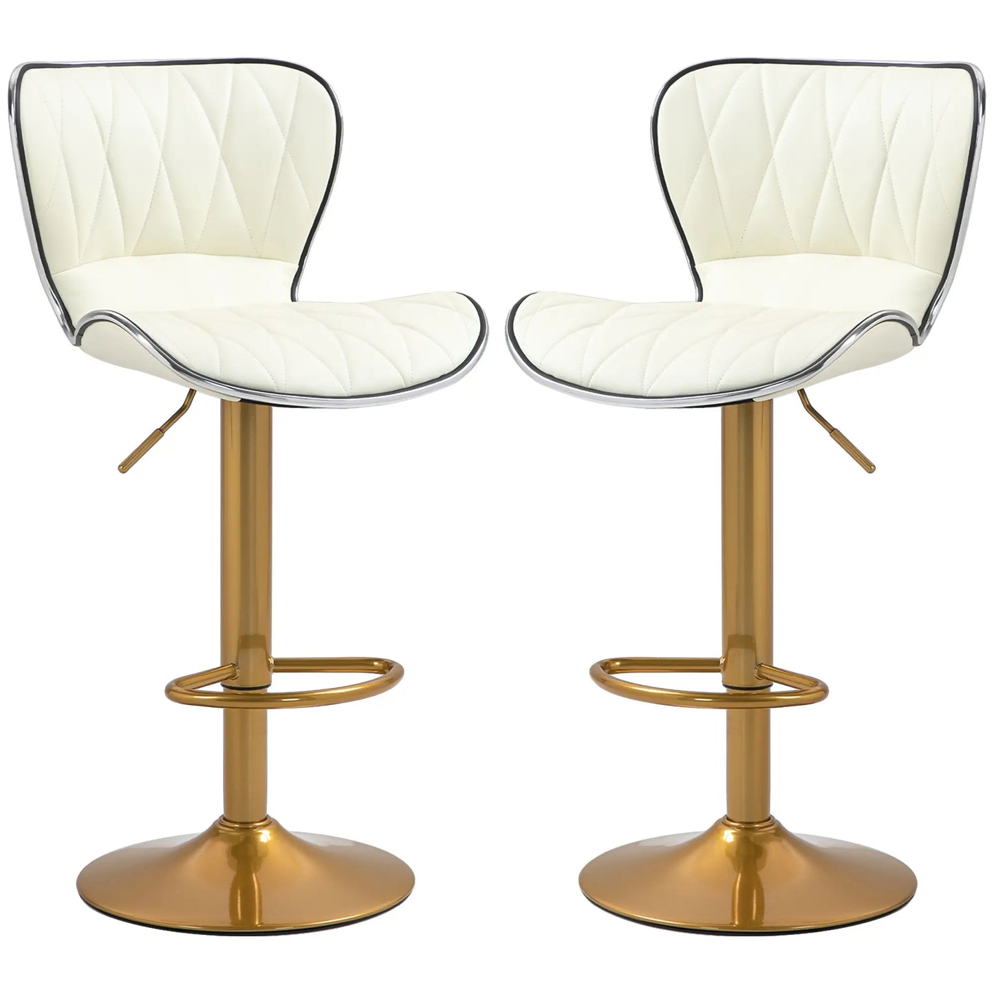 Adjustable Swivel Bar Stools Set of 2, PU Leather, Counter Height Bar Stools Cream White, Gold at Gallery Canada