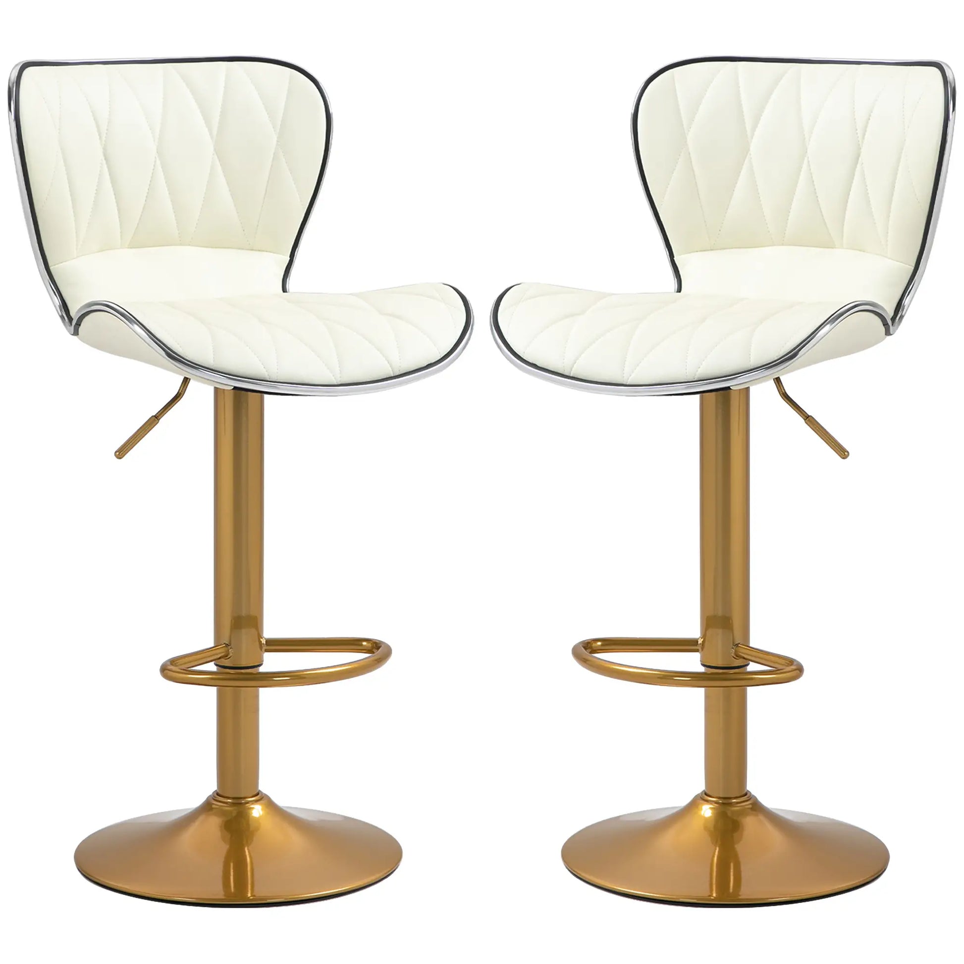 Adjustable Swivel Bar Stools Set of 2, PU Leather, Counter Height Bar Stools Cream White, Gold at Gallery Canada