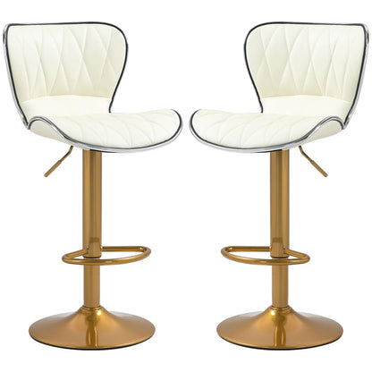 Adjustable Swivel Bar Stools Set of 2, PU Leather, Counter Height Bar Stools Cream White, Gold at Gallery Canada