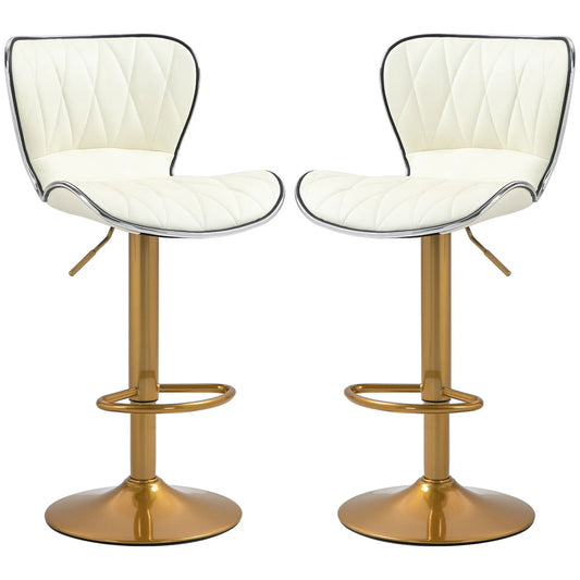 Adjustable Swivel Bar Stools Set of 2, PU Leather, Counter Height Bar Stools Cream White, Gold at Gallery Canada