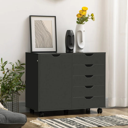 5-Drawer Lateral Filing Cabinet with Door, Adjustable Shelf, Wheels, Black Storage Cabinets at Gallery Canada