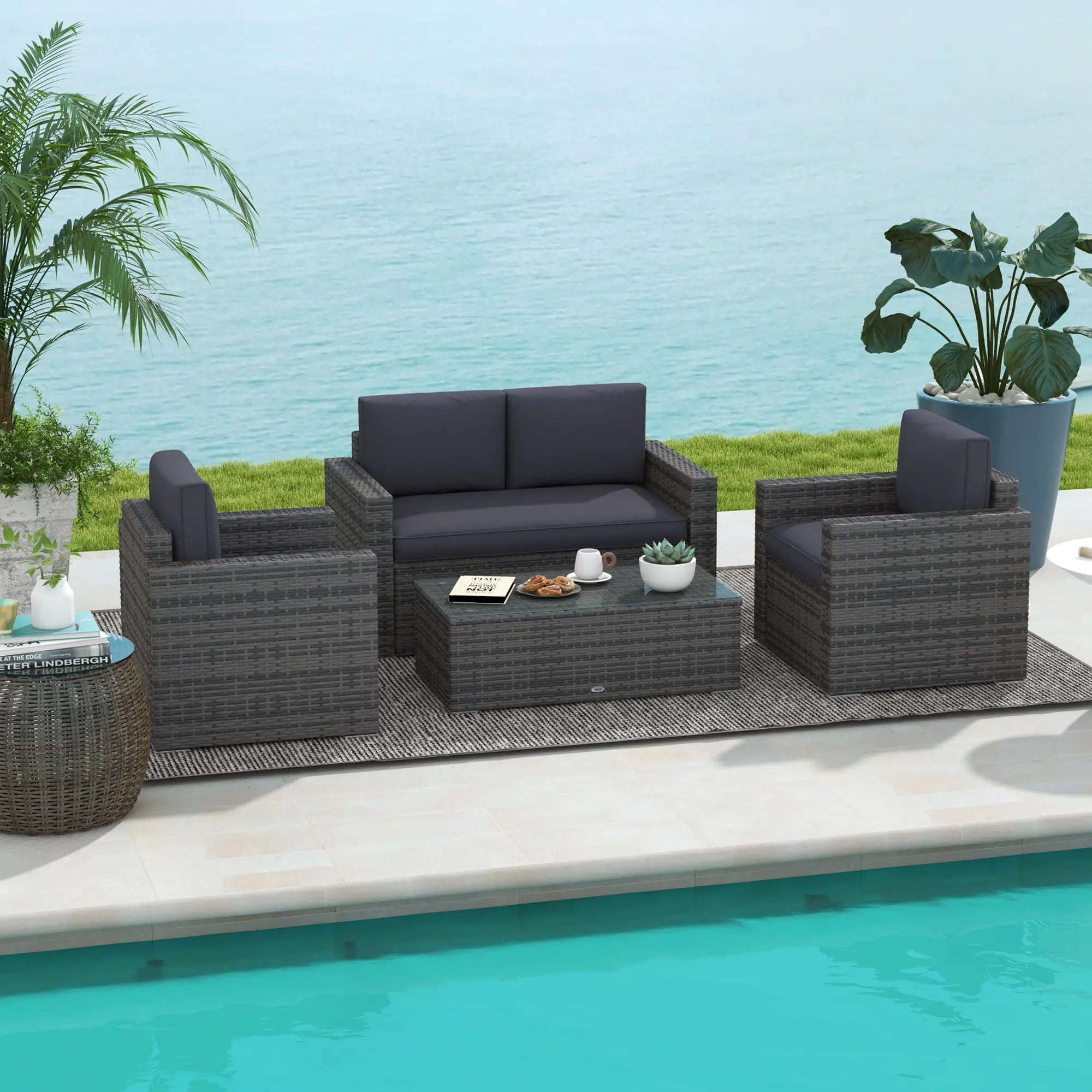 Outdoor Wicker Furniture Set, Loveseat and 2 Chairs, Grey Patio Furniture Sets at Gallery Canada