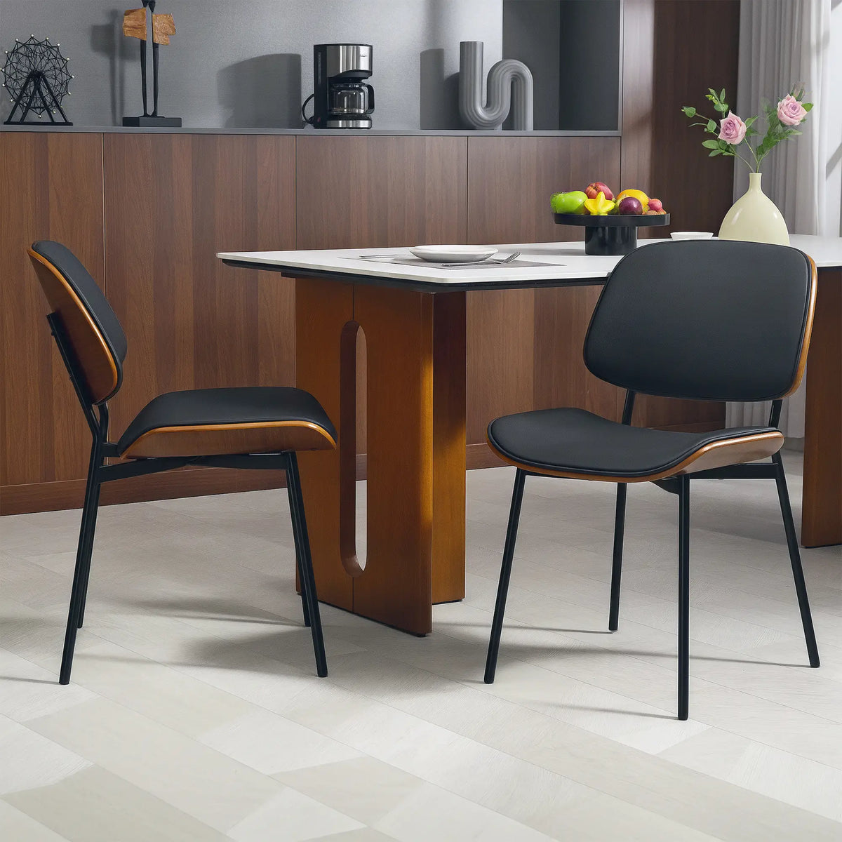 Dining Chairs Set of 2, Mid Century Modern, Bentwood Back, Metal Legs Dining Chairs at Gallery Canada